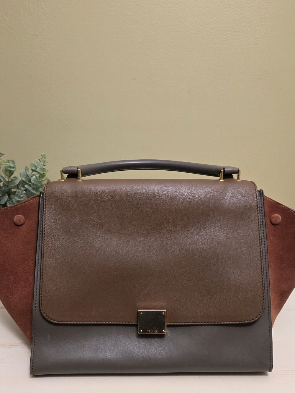 Celine | Tricolor Brown Leather And Rust Suede Medium Trapeze Bag - Picture 2 of 16